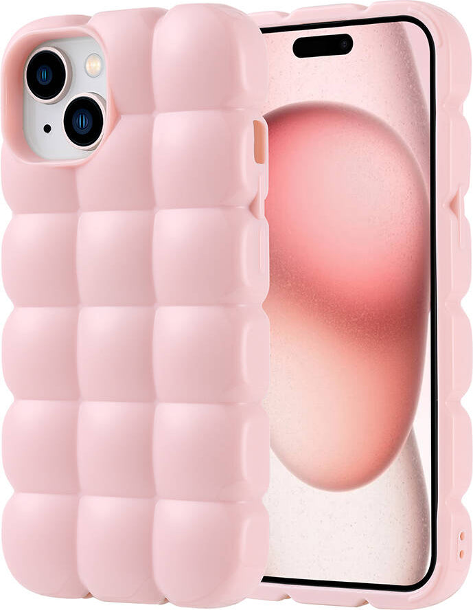 Apple iPhone 15 Kılıf Parlak Esnek Silikon Mnc Dom Dom Kapak-Pembe