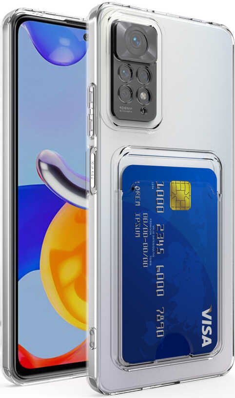 Xiaomi Redmi Note 11S Global Kılıf Kartlıklı Şeffaf Mnc Setra Clear Silikon Kapak-Renksiz