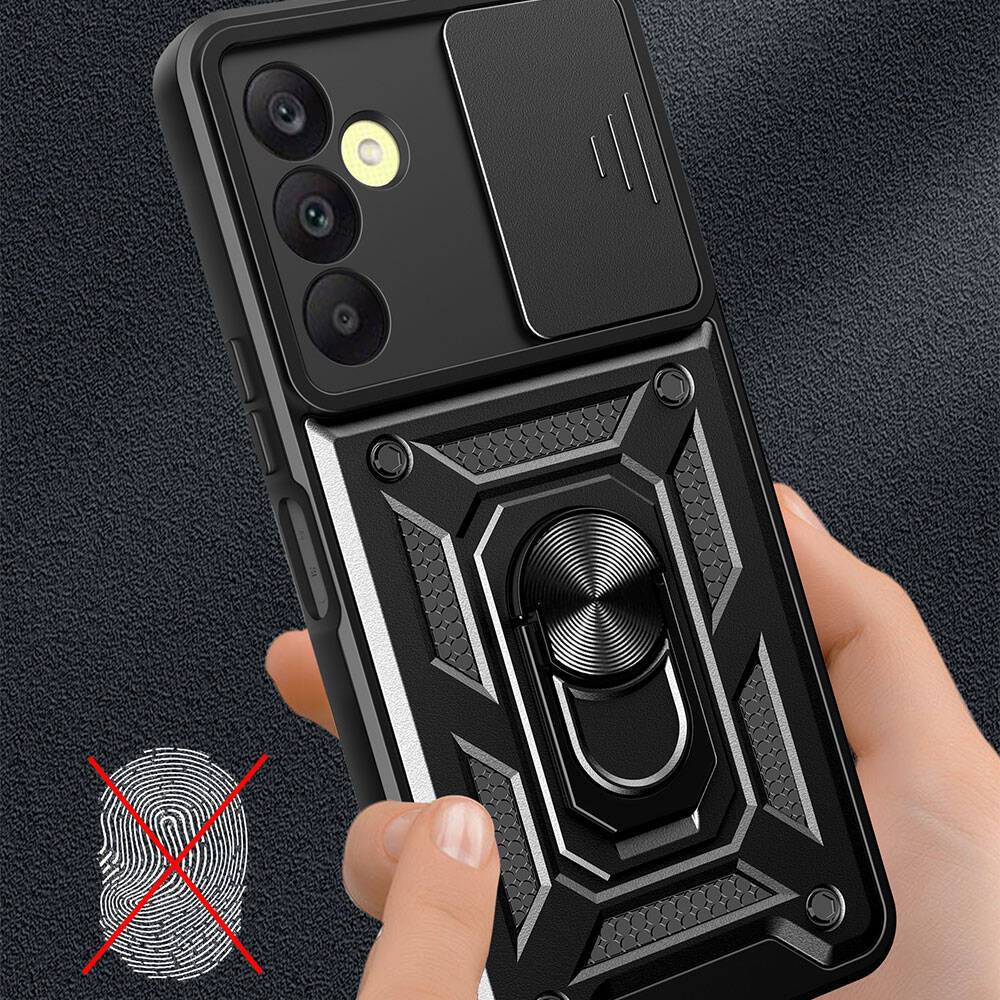 Galaxy A25 Kılıf Magnetik Standlı Kamera Korumalı Mnc Sürgülü Vega Kapak-Mavi