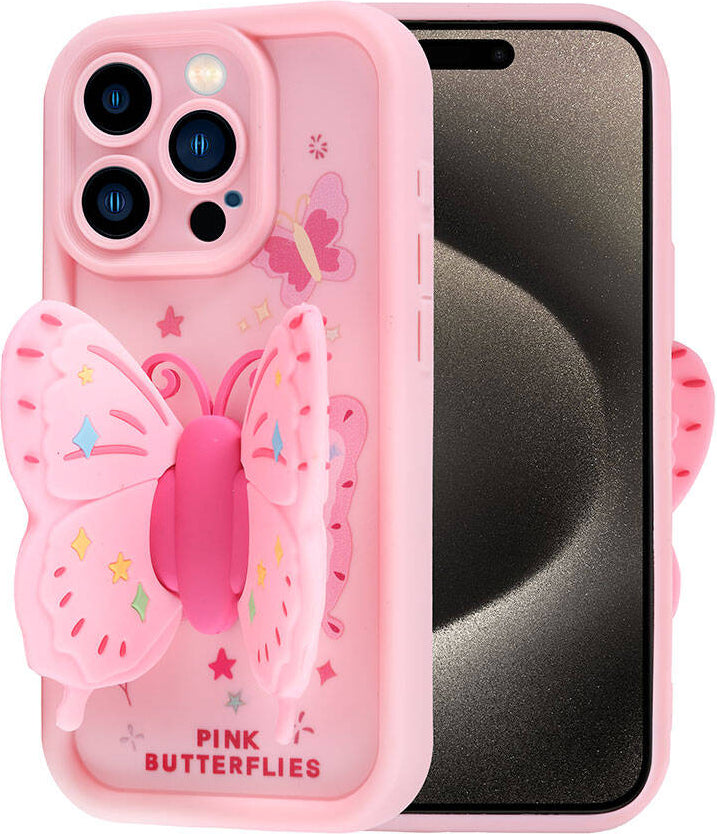 Apple iPhone 15 Pro Kılıf Kamera Korumalı Figür Tasarımlı Mnc Kapya Kapak-Pembe Koyu