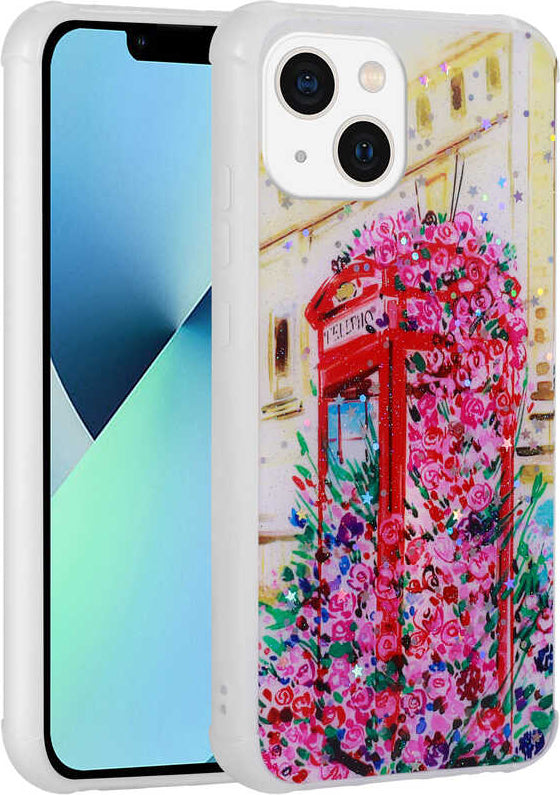 iPhone 13 Uyumlu Simli Desenli Kamera Korumalı Parlak Mnc Popy Kapak-Kulübe