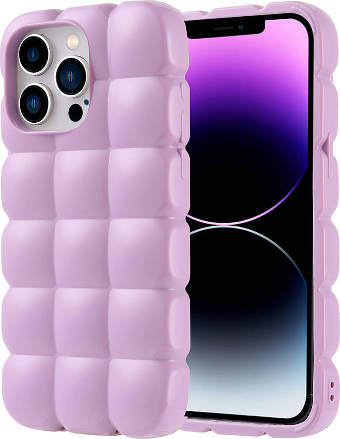 Apple iPhone 14 Pro Max Kılıf Parlak Esnek Silikon Mnc Dom Dom Kapak-Lila