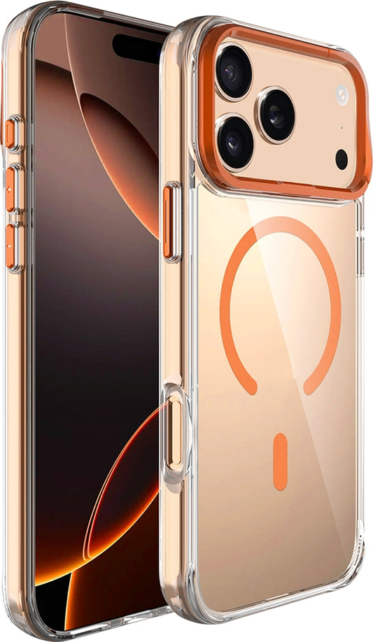 Rengareng iPhone 17 Pro Kılıf M-Safe Şarj Özellikli Airbagli Kamera Standlı Zore Azor Kapak - Turuncu