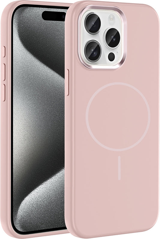Rengareng iPhone 15 Pro Max Kılıf M-Safe Şarj Özellikli Metal Kamera Çerçeveli Zore Edi Silikon Kapak - Siyah