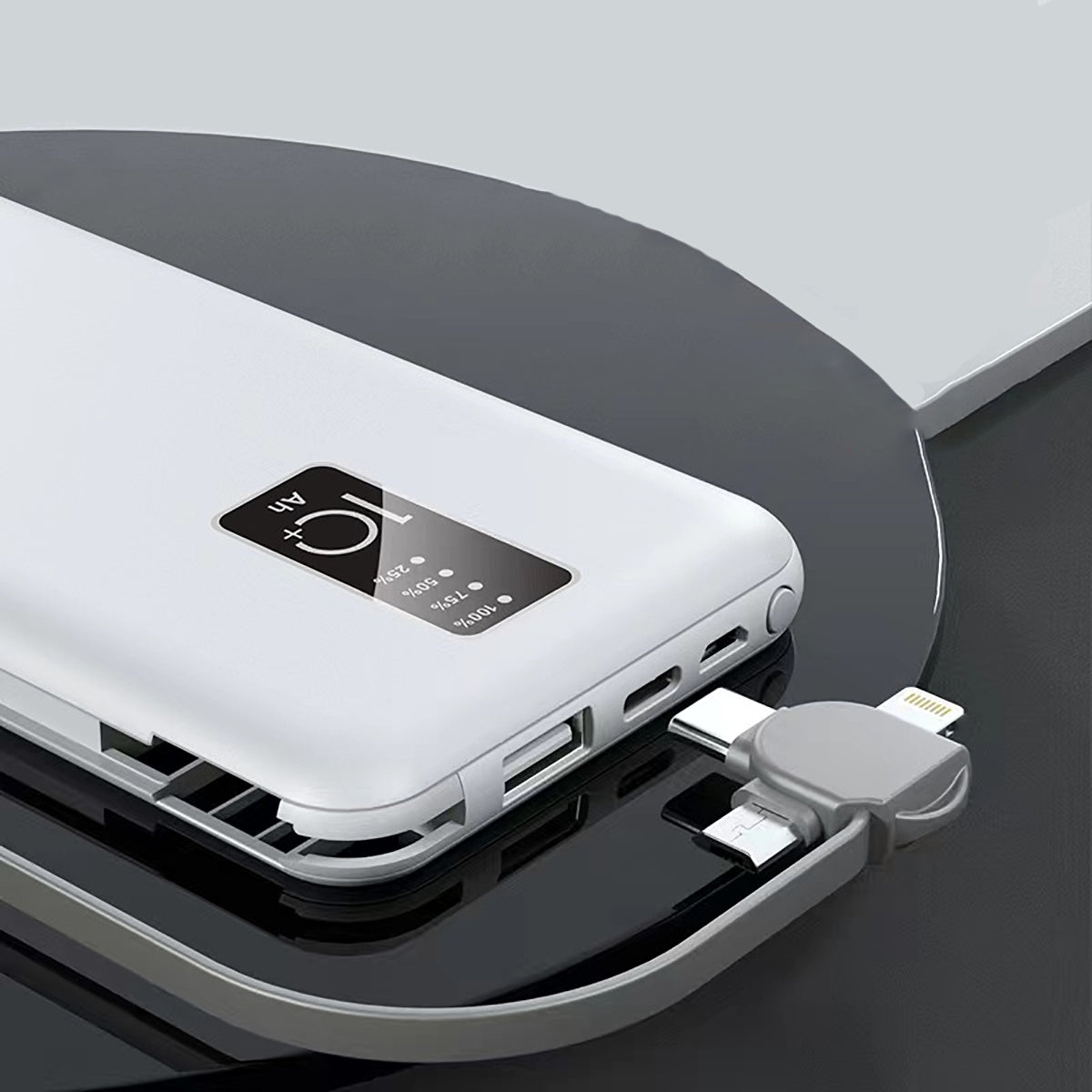 Rengareng Beyaz Pw-05 Hızlı LED Göstergeli Micro Lightning Type-C Kablolu Taşınabilir Powerbank 10000MAH