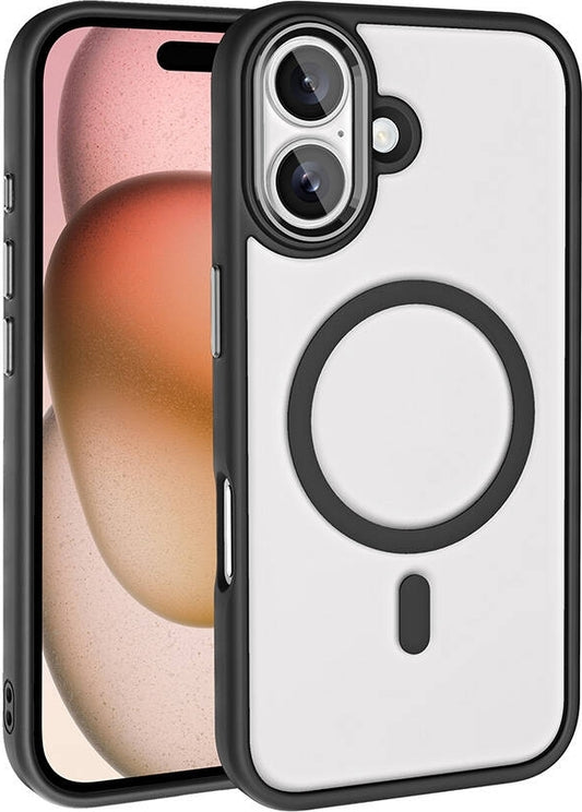 Rengareng iPhone 16 Kılıf Wireless Şarj Özellikli Zore Krom M-Safe Silikon Kapak - Rose Gold
