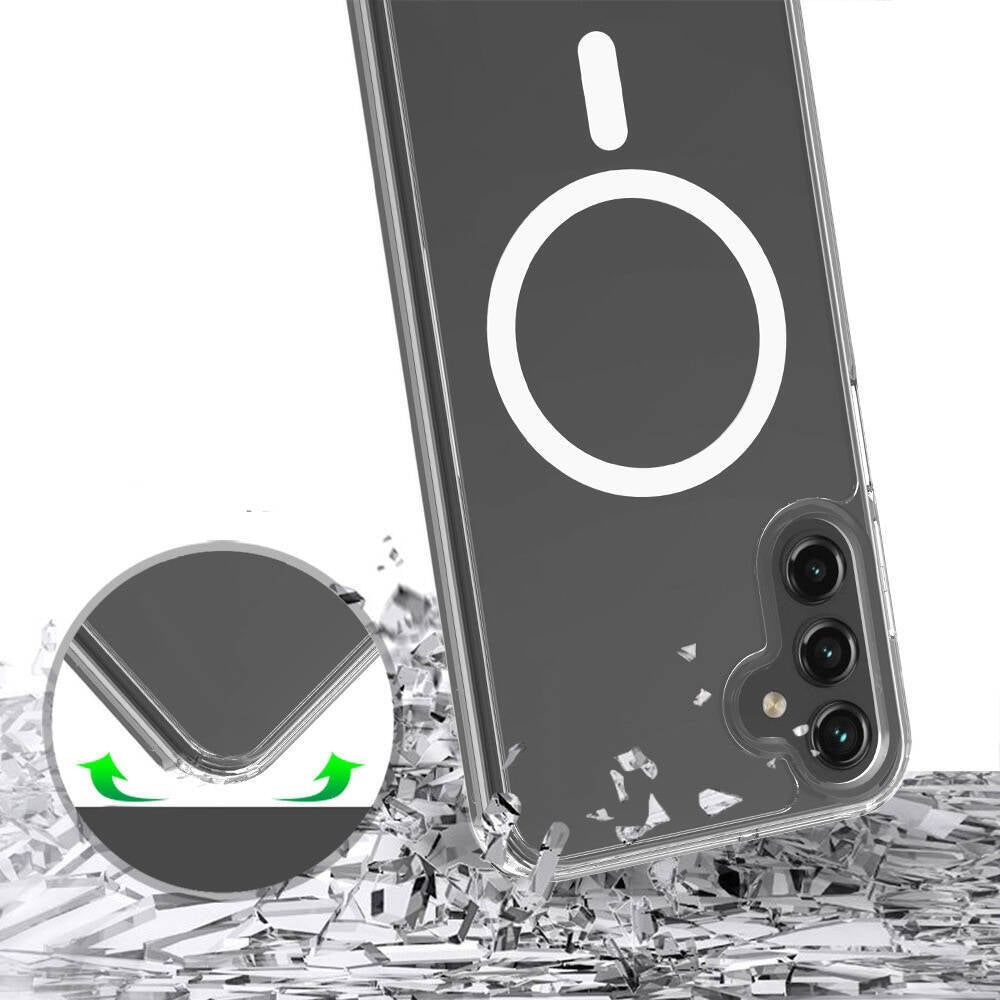 Rengareng Galaxy S25 Fe Kılıf M-Safe Şarj Özellikli Şeffaf Sert Pc Mnc Embos Kapak - Şeffaf