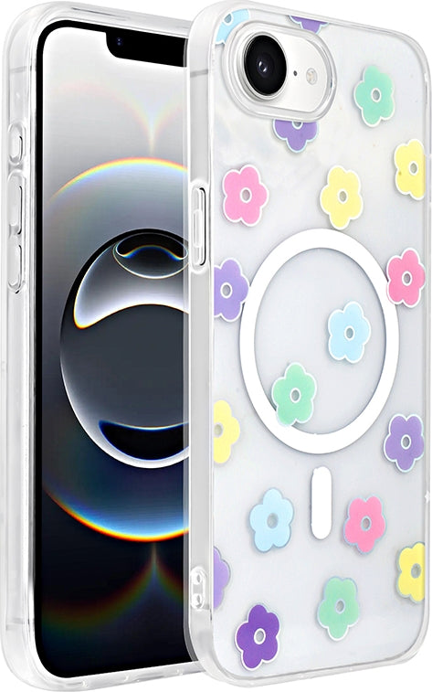 Rengareng iPhone 17E Kılıf M-Safe Şarj Özellikli Şeffaf Zore Folk Sert Kapak - Fiyonk