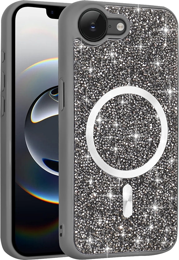 Rengareng iPhone 17E Kılıf Pırlanta Tasarımlı M-Safe Şarj Özellikli Zore Mozaik Silikon Kapak - Titanyum-Gri