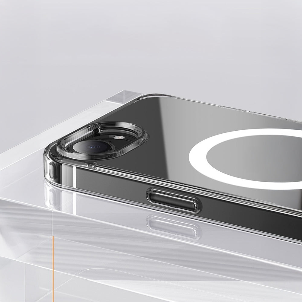 Rengareng iPhone 17E Kılıf M-Safe Şarj Özellikli Şeffaf Sert Pc Zore Embos Kapak - Şeffaf