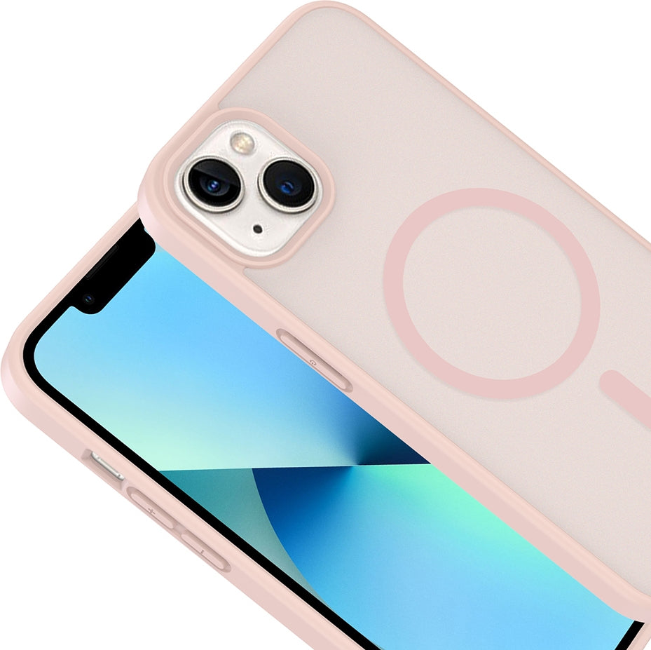 Rengareng iPhone 14 Kılıf M-Safe Şarj Özellikli Zore Babet Kapak - Pembe