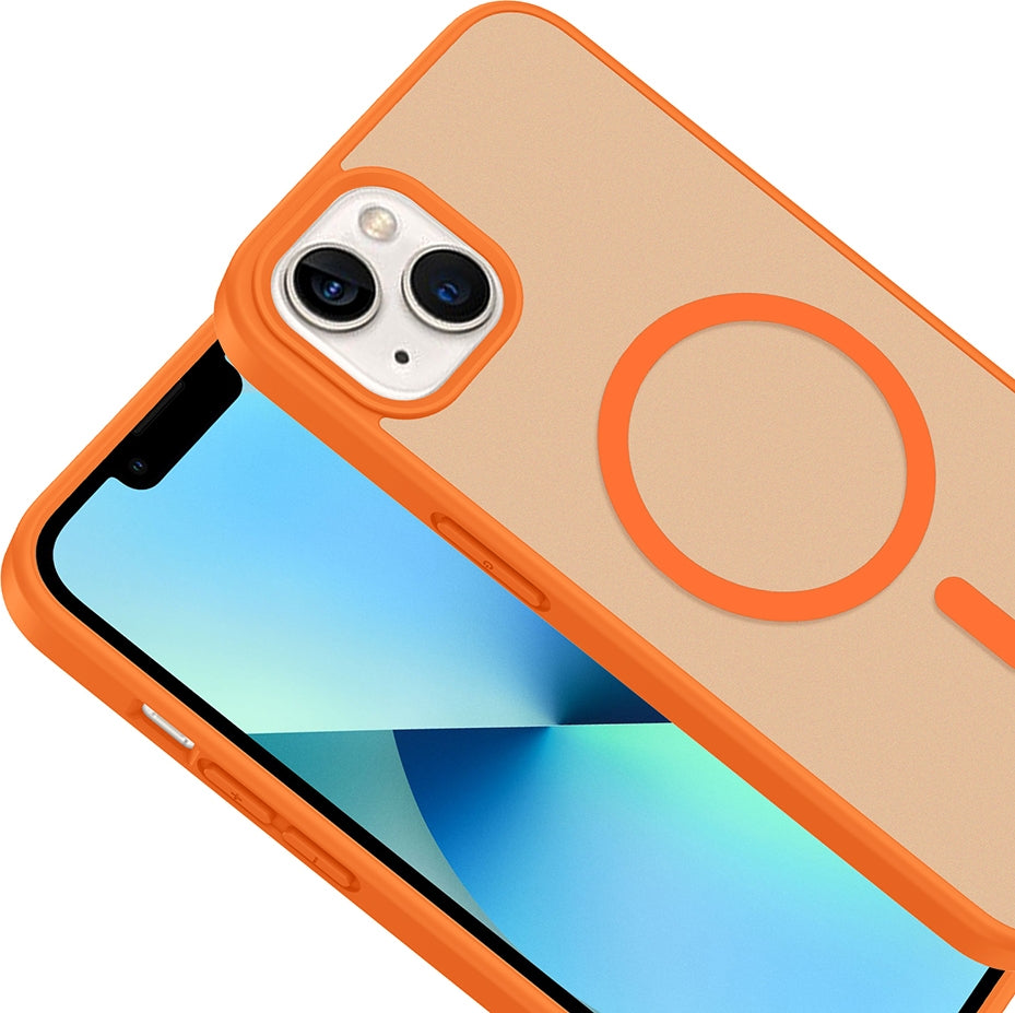 Rengareng iPhone 13 Kılıf M-Safe Şarj Özellikli Zore Babet Kapak - Turuncu