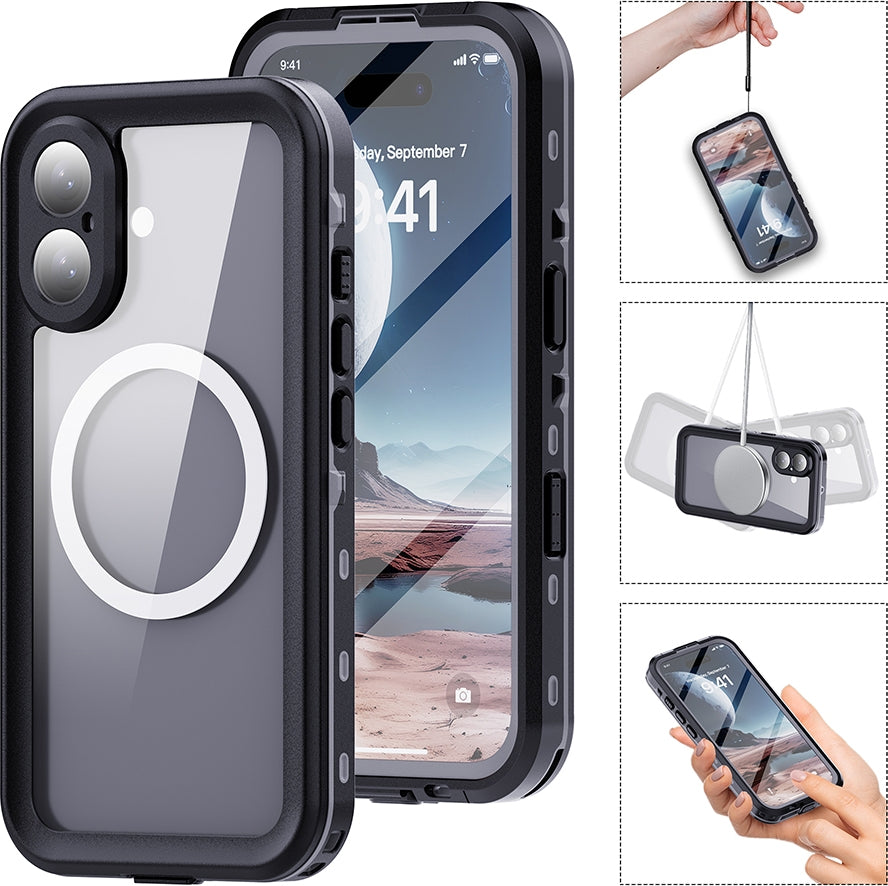 Rengareng iPhone 16 Kılıf 1-1 Su Geçirmez Kılıf - Siyah
