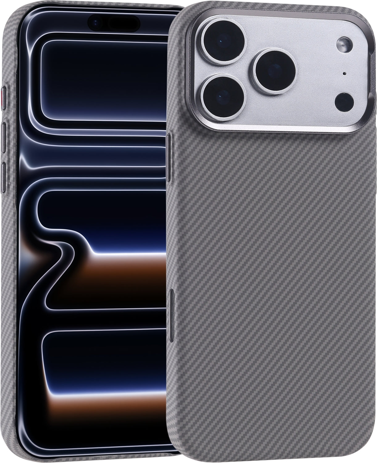 Rengareng iPhone 17 Pro Kılıf M-Safe Şarj Özellikli Karbon Fiber Görünümlü Zore Nekst Kapak - Gümüş
