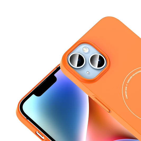 iPhone 14 Kılıf M-Safe Şarj Özellikli Kamera Korumalı MNC Elio Sert PC Kapak - Turuncu