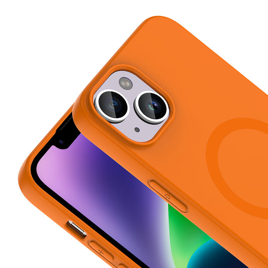 iPhone 14 Kılıf M-Safe Şarj Özellikli MNC Aris Silikon Kapak - Turuncu