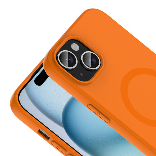 iPhone 15 Kılıf M-Safe Şarj Özellikli MNC Aris Silikon Kapak - Turuncu