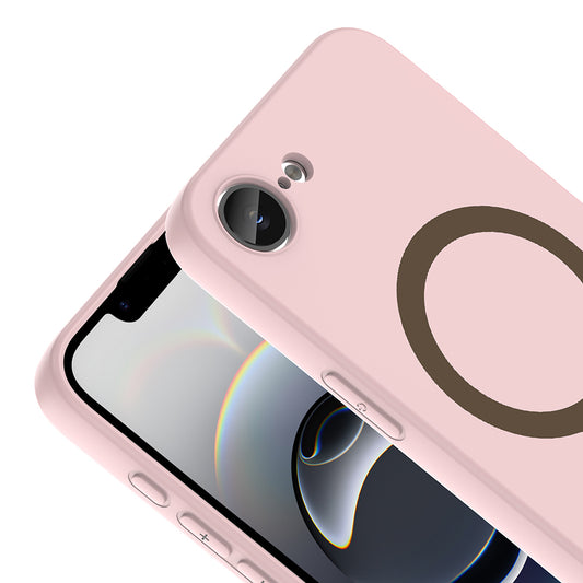 iPhone 16E Kılıf M-Safe Şarj Özellikli MNC Aris Silikon Kapak - Açık Pembe