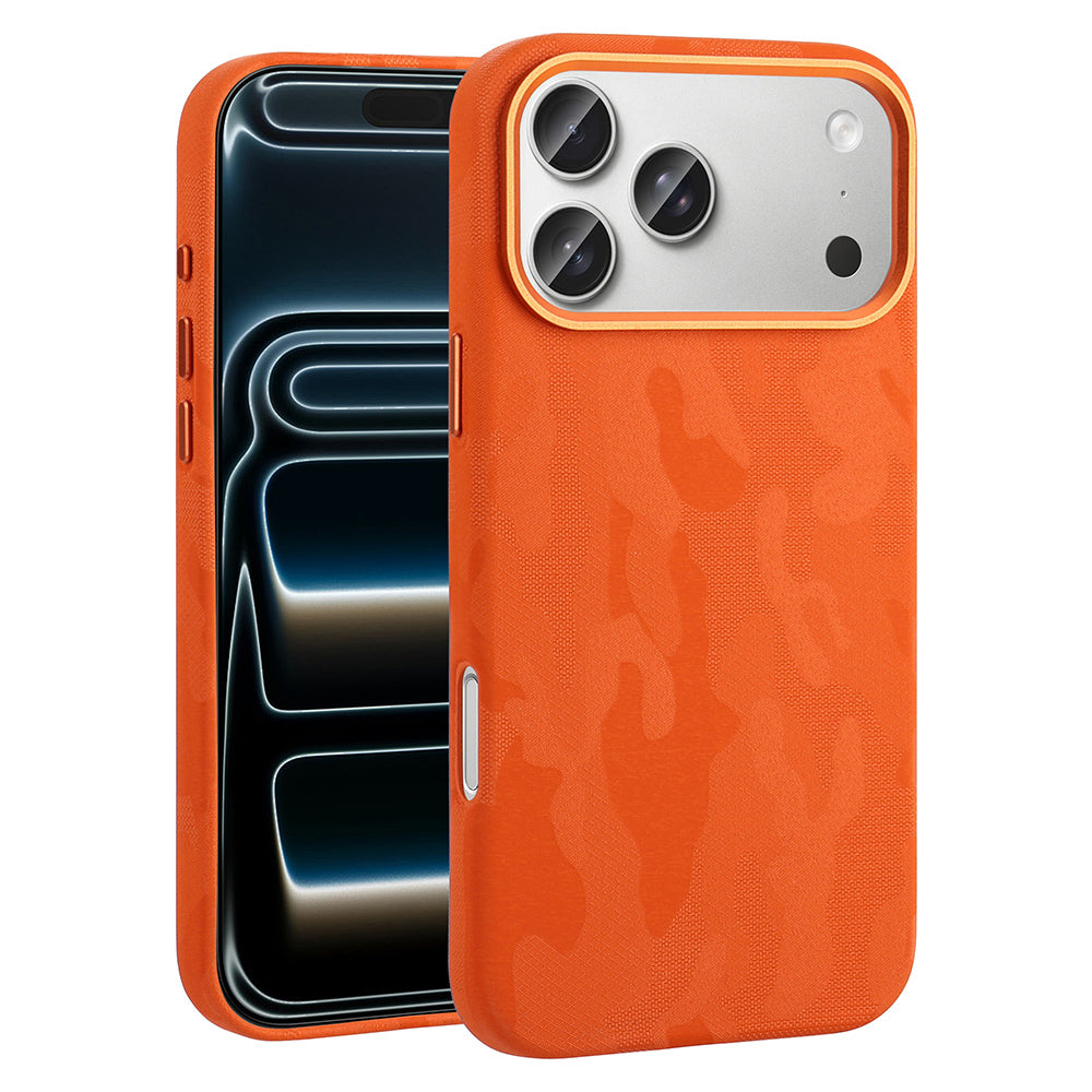 iPhone 17 Pro Kılıf M-Safe Şarj Özellikli Kamuflaj Tasarımlı MNC Sera Sert PC Kapak - Turuncu