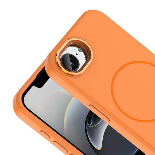 iPhone 17E Kılıf M-Safe Şarj Özellikli Metal Kamera Çerçeveli MNC Edi Silikon Kapak - Turuncu