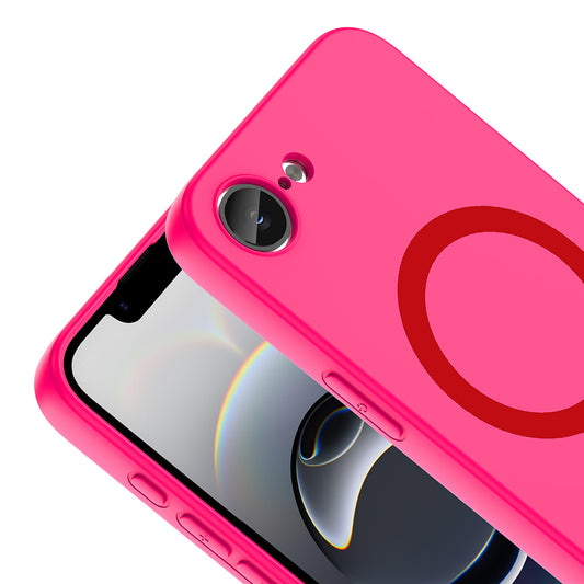 iPhone 17E Kılıf M-Safe Şarj Özellikli MNC Aris Silikon Kapak - Koyu Pembe