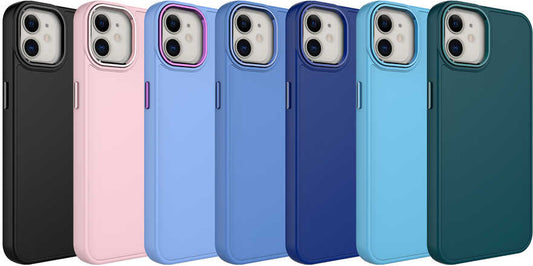 Apple iPhone 12 Kılıf Metal Çerçeve ve Buton Tasarımlı Silikon Mnc Luna Kapak-Sierra Mavi