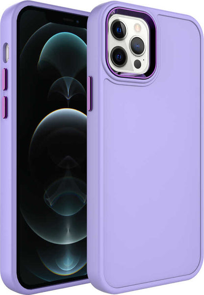Apple iPhone 12 Pro Max Kılıf Metal Çerçeve ve Buton Tasarımlı Sert Mnc Botox Kapak-Lila