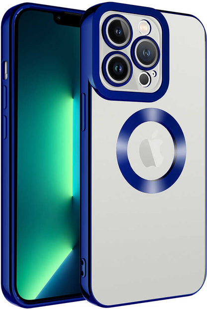 Apple iPhone 14 Pro Kılıf Kamera Korumalı Logo Gösteren Mnc Omega Kapak-Mavi