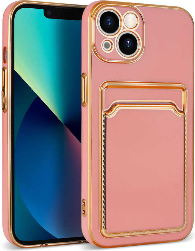 Apple iPhone 13 Kılıf Mnc Bark Kartlıklı Kapak-Rose Gold