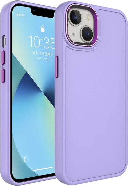 Apple iPhone 14 Kılıf Metal Çerçeve ve Buton Tasarımlı Sert Mnc Botox Kapak-Lila