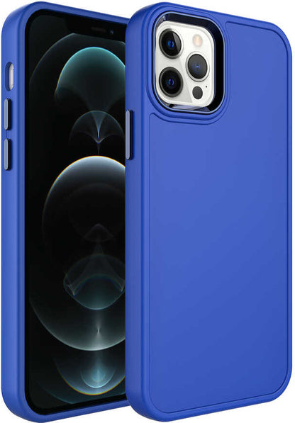 Apple iPhone 12 Pro Max Kılıf Metal Çerçeve ve Buton Tasarımlı Sert Mnc Botox Kapak-Saks Mavi