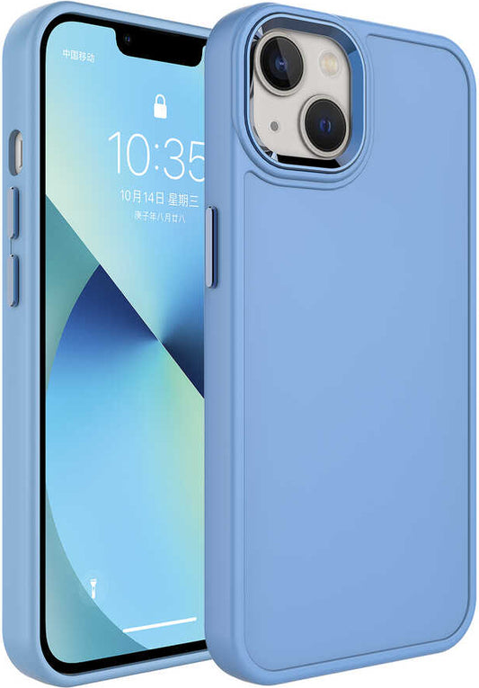Apple iPhone 14 Kılıf Metal Çerçeve ve Buton Tasarımlı Sert Mnc Botox Kapak-Mavi