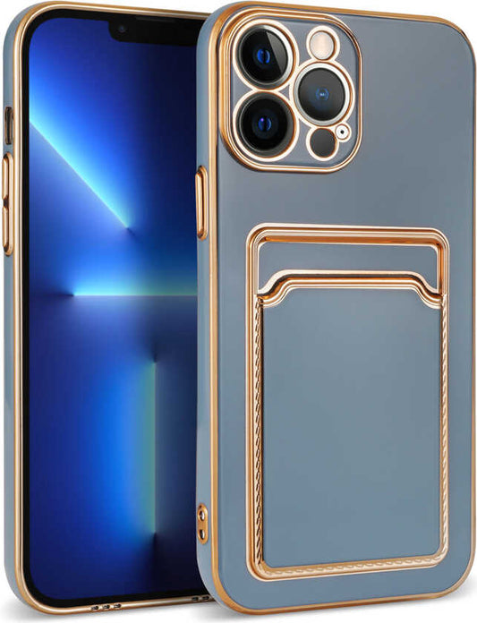 Apple iPhone 13 Pro Kılıf Mnc Bark Kartlıklı Kapak-Mavi