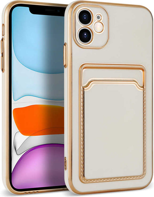 Apple iPhone 11 Kılıf Mnc Bark Kartlıklı Kapak-Beyaz
