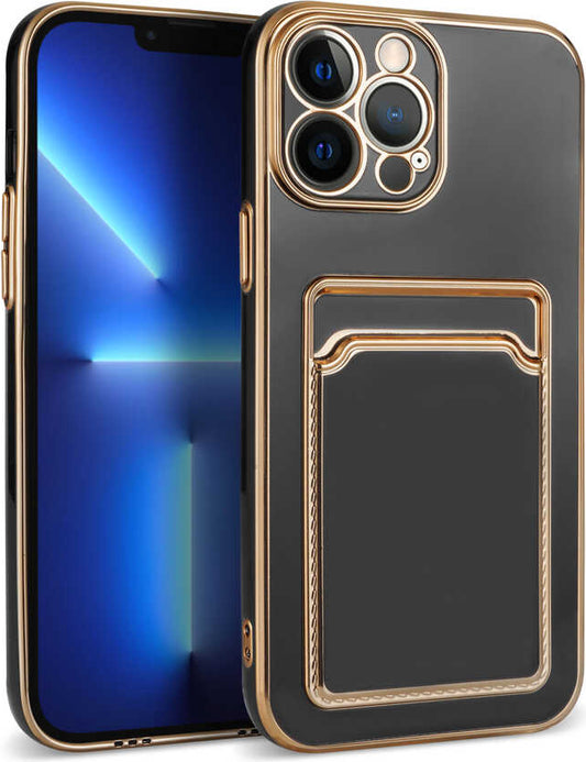 Apple iPhone 13 Pro Max Kılıf Mnc Bark Kartlıklı Kapak-Siyah
