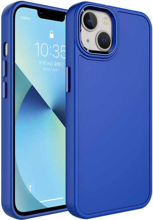 Apple iPhone 14 Plus Kılıf Metal Çerçeve ve Buton Tasarımlı Sert Mnc Botox Kapak-Lacivert