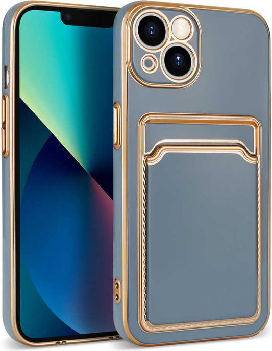 Apple iPhone 13 Kılıf Mnc Bark Kartlıklı Kapak-Mavi