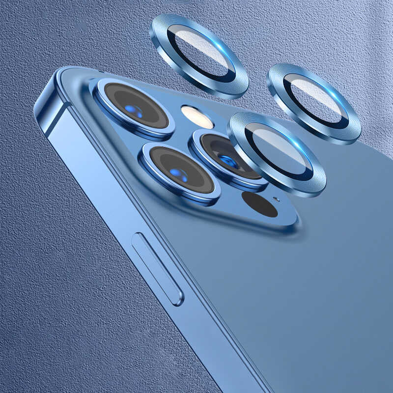 iPhone 12 Pro Max Uyumlu Mnc Cl-07 Kamera Lens Koruyucu-Mavi