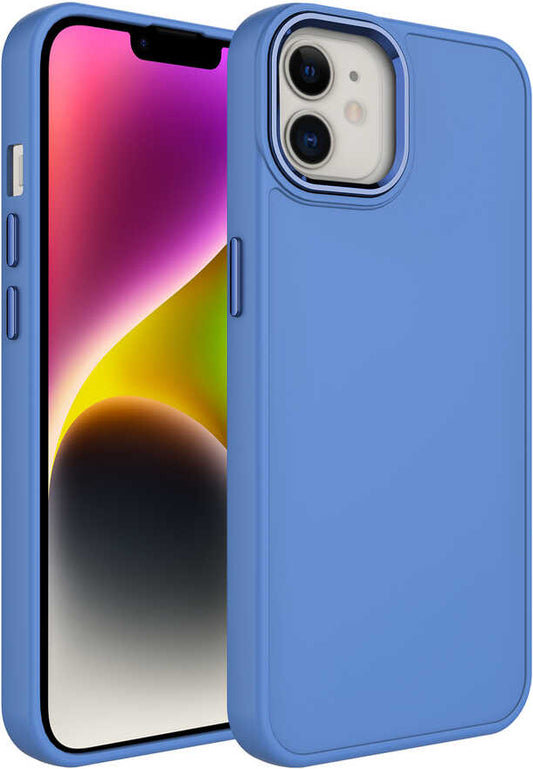 Apple iPhone 12 Kılıf Metal Çerçeve ve Buton Tasarımlı Silikon Mnc Luna Kapak-Lavendery Gray