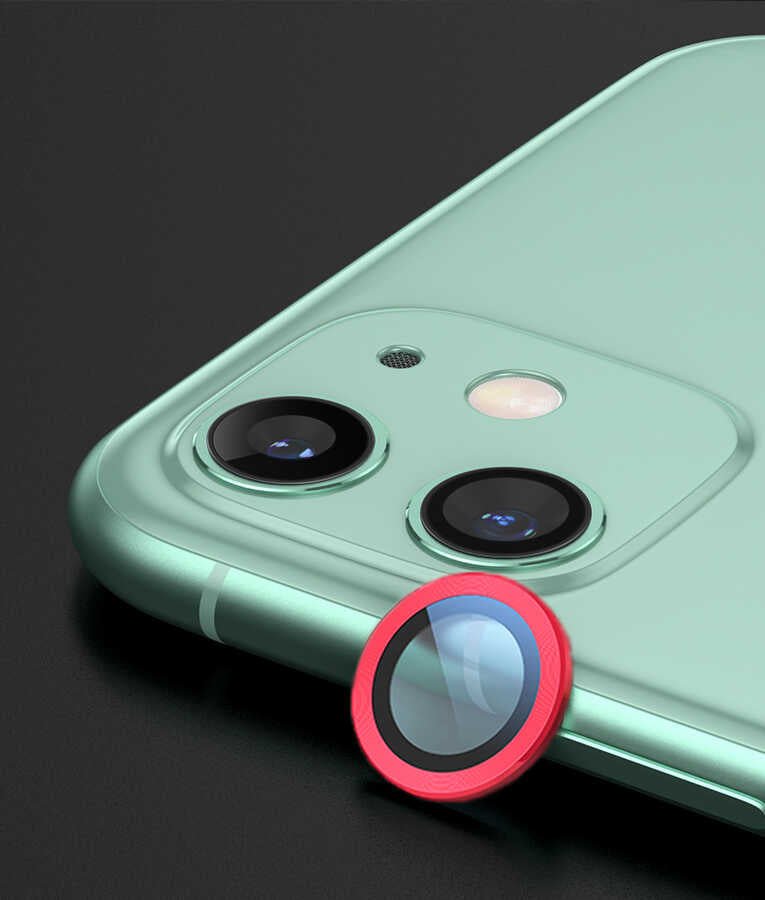 iPhone 12 Uyumlu Mnc Cl-07 Kamera Lens Koruyucu-Kırmızı
