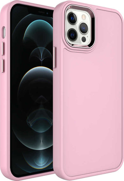 Apple iPhone 14 Pro Kılıf Metal Çerçeve ve Buton Tasarımlı Sert Mnc Botox Kapak-Pembe Açık