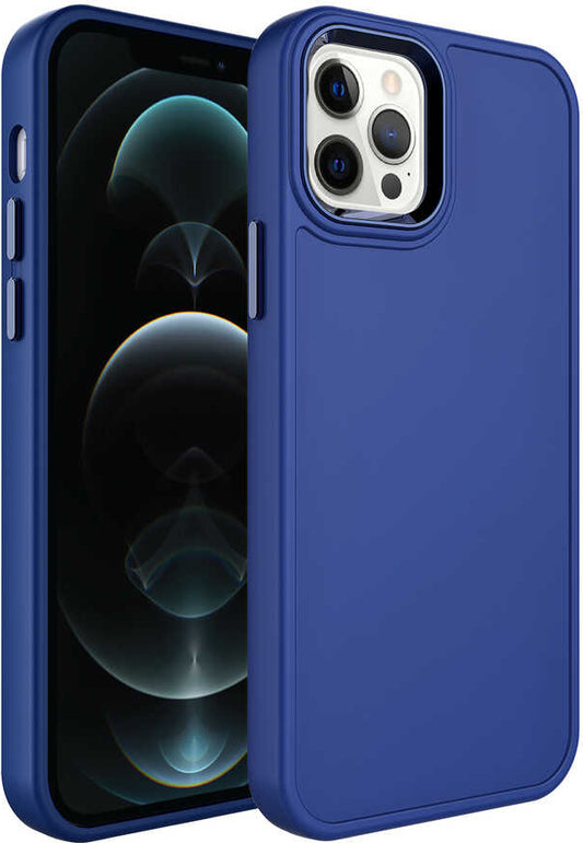 Apple iPhone 13 Pro Kılıf Metal Çerçeve ve Buton Tasarımlı Sert Mnc Botox Kapak-Lacivert