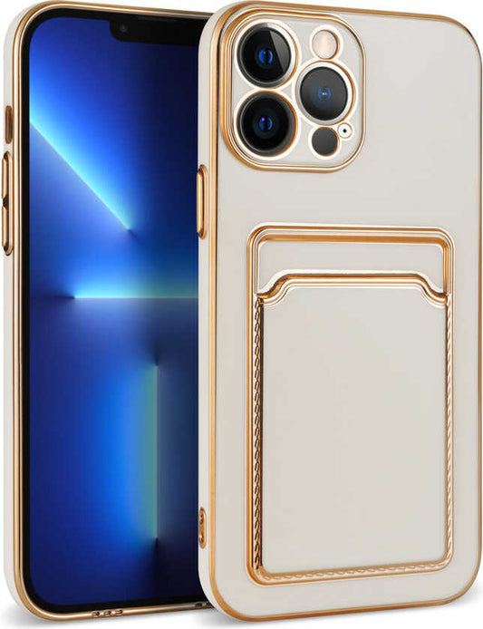Apple iPhone 13 Pro Max Kılıf Mnc Bark Kartlıklı Kapak-Beyaz