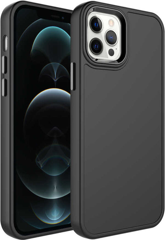 Apple iPhone 14 Pro Kılıf Metal Çerçeve ve Buton Tasarımlı Sert Mnc Botox Kapak-Siyah