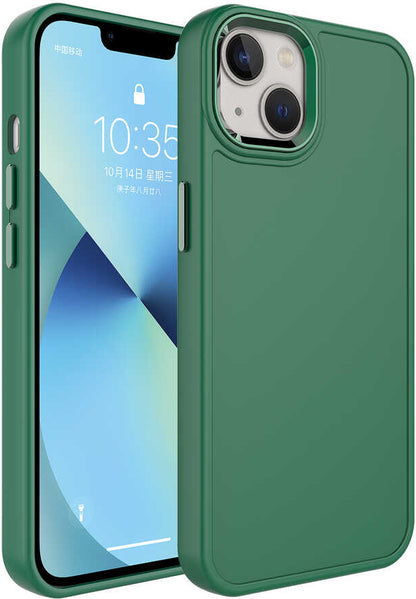 Apple iPhone 13 Kılıf Metal Çerçeve ve Buton Tasarımlı Sert Mnc Botox Kapak-Koyu Yeşil
