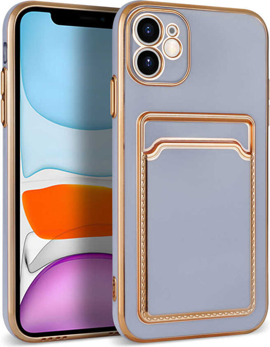 Apple iPhone 12 Kılıf Mnc Bark Kartlıklı Kapak-Lila