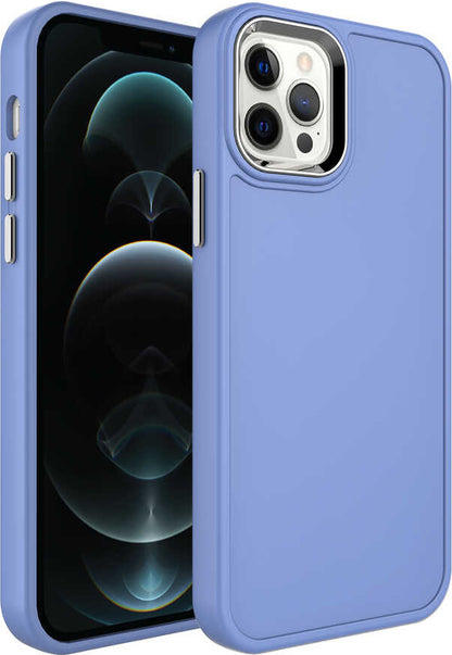 Apple iPhone 12 Pro Max Kılıf Metal Çerçeve ve Buton Tasarımlı Sert Mnc Botox Kapak-Lavendery Gray
