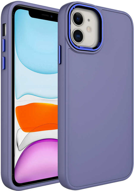 Apple iPhone 11 Kılıf Metal Çerçeve ve Buton Tasarımlı Silikon Mnc Luna Kapak-Lavendery Gray