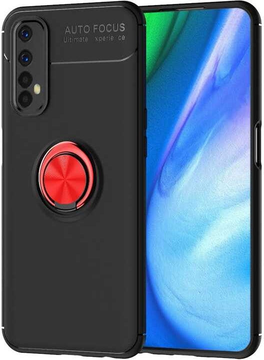 Realme 7 Kılıf Mnc Ravel Silikon Kapak-Siyah-Kırmızı