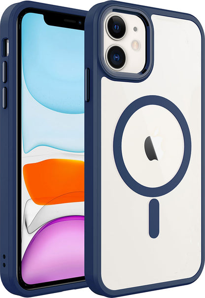 Apple iPhone 11 Kılıf Wireless Şarj Özellikli Mnc Krom Magsafe Silikon Kapak-Lacivert